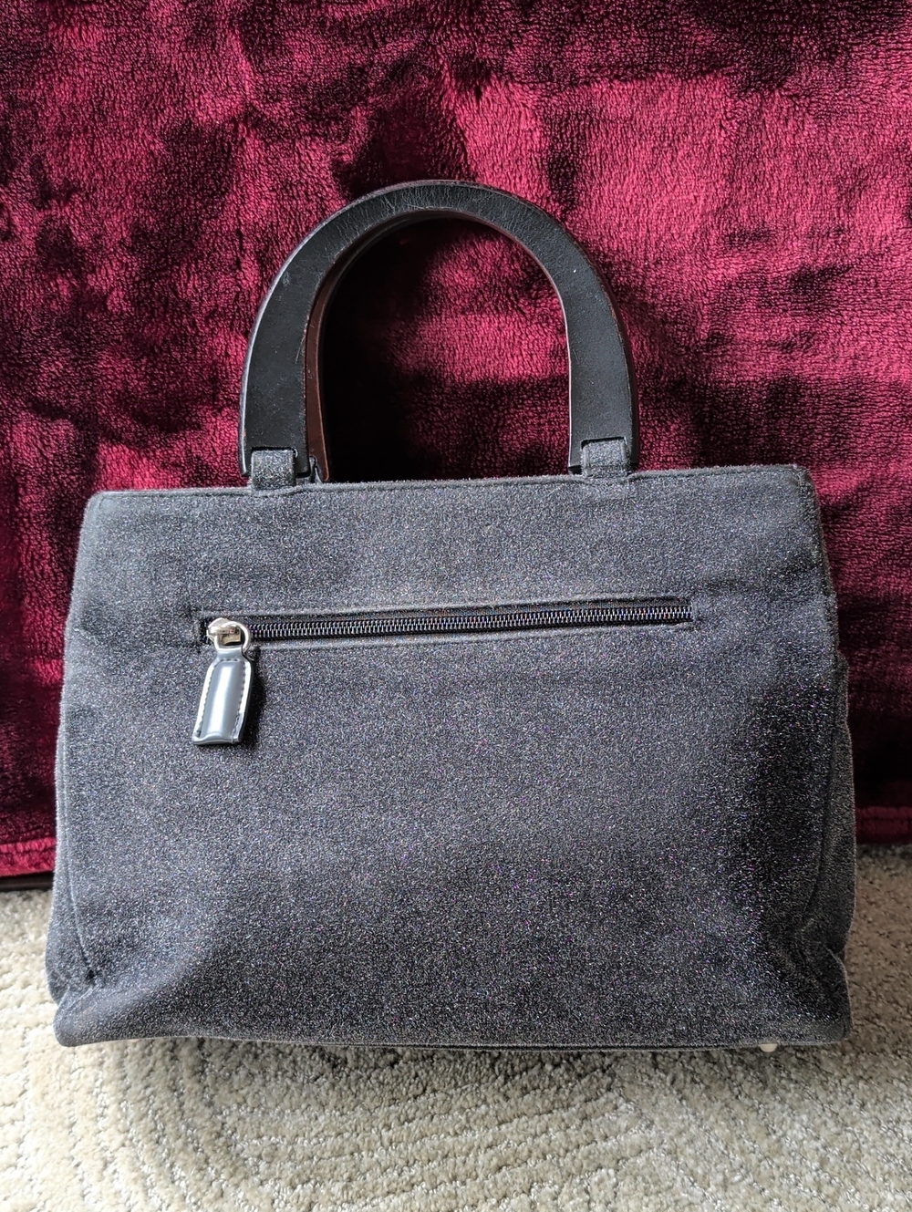 Classic Grey Suede Top-Handle Bag